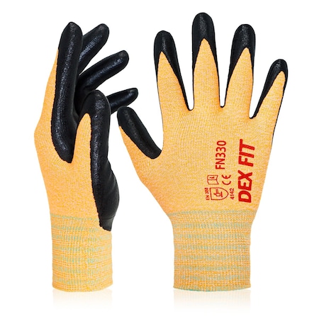 Nitrile Work Gloves FN330, 3D-Comfort Fit, Grip, Thin & Lightweight, Orange, Size S 7, 3PK